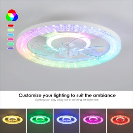 [Remote Control RGB Fan] Modern Low-Profile Ceiling Fan with RGB LED Lights - Remote Control 6-Speed Quiet Built-in Fan, Color-Changing RGB Lighting 3000K-6500K for Kids' Room, Bedroom, Living Room, Bedroom Airflow Solution, Integrated Lighting Fixture, Durable Light Combination