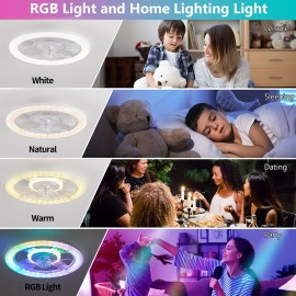 [Remote Control RGB Fan] Modern Low-Profile Ceiling Fan with RGB LED Lights - Remote Control 6-Speed Quiet Built-in Fan, Color-Changing RGB Lighting 3000K-6500K for Kids' Room, Bedroom, Living Room, Bedroom Airflow Solution, Integrated Lighting Fixture, Durable Light Combination