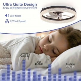 20 Inch Modern Low-Ceiling Fan with Light & Remote Control - 6-Speed Quiet Ceiling Fan, Dimmable Light (CRI >80), Wide Voltage (85-265V), Hardwired/Plug-in, Crystal-like Accent for Bedroom, Living Room, White/Light Color -, Ceiling Fan Light, Fan Light Ceiling, Ceiling Fan Light With Remote, Ceiling Light, Light Fan Ceiling, Ceiling Light With Fan, Fan Ceiling Light, Celling Light Fan, Ceiling Light Fan, Cieling Light Fan, Large Ceiling Fan Light, Light With Fan Ceiling,