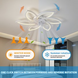 [6-Speed LED Ceiling Fan] 3-Color Dimmable Modern Flower-Shaped LED Ceiling Fan with Light and Remote Control | 6-Speed Adjustable, Detachable Acrylic Shade, One-Click Switch for Reverse Rotation | Ideal for Living Room, Bedroom, Kitchen, Garage, and Commercial Spaces