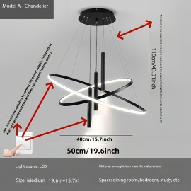 [Modern LED Chandelier] Modern Double Ring LED Chandelier | Adjustable Hanging Line, Three-Color Dimmable (Warm White/Cool Daylight/Neutral), Semi-Flush Mount or Pendant Lighting, Hardwired Ceiling Light for Dining Room, Living Room, Bedroom - Compatible with Standard Dimmer Switches