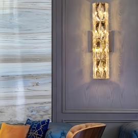 [Modern Minimalist LED] Modern Minimalist LED Wall Light | 3-Color Dimmable, Stainless Steel & Crystal Sconce, Semi-Flush Mount for Bedroom, Hallway, Bedside, Hardwired 110-240V, No Battery, Easy Installation, Contemporary Lighting, Sleek Metallic Finish, Wall Light For Living Room, Bedroom, Modern, Crystal Wall Light, Wall Lamp, Room Lamp, Indoor Wall Sconce