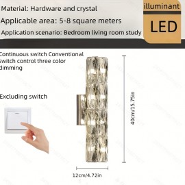 [Modern Minimalist LED] Modern Minimalist LED Wall Light | 3-Color Dimmable, Stainless Steel & Crystal Sconce, Semi-Flush Mount for Bedroom, Hallway, Bedside, Hardwired 110-240V, No Battery, Easy Installation, Contemporary Lighting, Sleek Metallic Finish, Wall Light For Living Room, Bedroom, Modern, Crystal Wall Light, Wall Lamp, Room Lamp, Indoor Wall Sconce