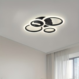 [Modern LED Ceiling Light] Modern 3-Color LED Ceiling Light | 4-Ring Acrylic Lampshade, Semi-Flush Installation, Metal, Hard Wiring, Switch Control - Suitable for Dining Rooms, Bedrooms, Living Rooms, Studies, 85V-265V