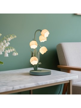 Modern Green Lily-of-the-Valley Table Lamp with Flower-Shaped Shade - Plug-in White Bulb (Compatible with E27), Soft Glow Night Light for Bedroom, Living Room,, Hotels & B&Bs - Glossy Plastic/Metal Bell Lighting Fixture