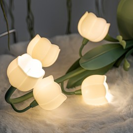 Modern Green Lily-of-the-Valley Table Lamp with Flower-Shaped Shade - Plug-in White Bulb (Compatible with E27), Soft Glow Night Light for Bedroom, Living Room,, Hotels & B&Bs - Glossy Plastic/Metal Bell Lighting Fixture