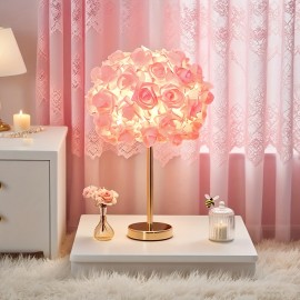 1-in-1 Rose Table Lamp with Dimmable RGB Color Changing (Pink Roses) - USB-Powered Plug-in Bulb, Metal Base & Glossy Dome Shade for Bedroom, Living Room, Weddings, Parties - Decorative Gift for &