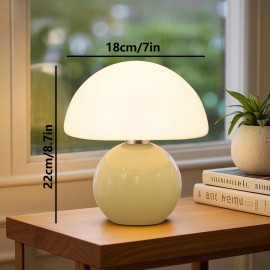 1pc Modern Elegant Touch-Control Metal Round Mushroom Table Lamp - Adjustable Color, Dimmable, USB Charging | Rechargeable Lithium Battery, Durable Plastic for Living Room, Bedroom, Study, Dining & Bar, Living Room Lamp, Sleek Metallic Finish