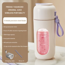 Portable Multi-function USB Wireless Juicer 12-blade Head Fast Juice Extraction Indoor Outdoor Mixing Cup Fresh Fruit Juicer