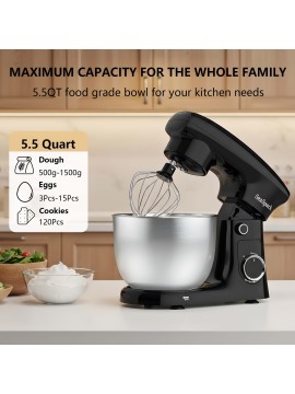 1pc Kitchen Stand Mixer, 3-IN-1 10-speed Tilting Mixer With Pulse Button, Including 5.5QT Stainless Steel Bowl, Dough Hook, Mixer, Egg Mixer, Spatula-Black