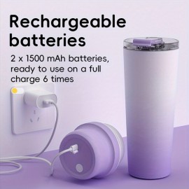 Portable Gradient Color 304 Stainless Steel Juicer Cup, Long-Lasting Temperature Lock for Hot & Cold, Powerful Ice Crushing, Wireless Portable 21.98oz, Large Capacity for Smooth Drinking, 20 Blades, USB Charging, for Snow Slush, Milkshakes & Iced