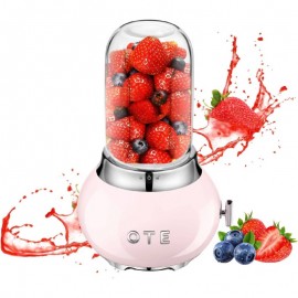 Personal Blender with 14oz Glass Jar & 4 Stainless Steel Blades - 20000 RPM Powerful Motor, BPA-Free Retro Portable Cordless Blender (Battery-Powered, Non-) for Smoothies, Shakes, Juices - Lightweight Pink Kitchen Blender with Ergonomic Handle