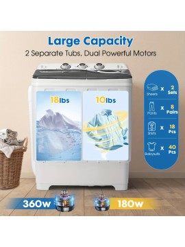 28lbs Capacity Portable Washing Machine Twin Tub - Compact Washer And Spinner Dryer Combo With Drain Pump - Semi Automatic Washing Machine For Apartments, Dorms, RVs, Camping