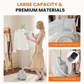 1500W Professional Garment Steamer Standing with Wheels - Heavy-Duty Clothes Steamer, 57.48oz Large Water Tank (55 Min Runtime), 45-Second Heat-Up, Wrinkle Remover for Dresses, Curtains, Bedding, -like Fabrics - Portable Standing Steamer