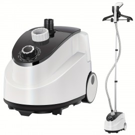 2-in-1 Standing Garment Steamer with Built-in Hanger | 30s Fast Heat-Up | 90min Continuous Steaming | Large Detachable Water Tank, Fabric Brush & Easy Mobility, by Yabano