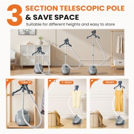 1500W Powerful Garment Steamer for Clothes Standing, Clothes Steamer Standing with Wheels, 1.7L Water Tank for 55 Min Continuous Steaming, Professional Wrinkle Remover Heats in 45 Seconds