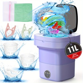 Upgraded 2.91gal Portable Mini Washing Machine - Foldable with 3 Modes for Deep Cleaning Underwear and Baby Clothes, Space-Saving for Apartments and Hotels - Perfect for Fall/ Winter Black Friday and Christmas Promotions!, Portable Washer, Mini Washer And Dryer, Washing Machine for Underwear, Laundry Machine, Small Washing Machine, Hotel Laundry, Compact Design, Spacesaving Appliance, Durable Construction, Reliable Performance, Roller Wash, Washing Machine Portable, Mini Washer Machine