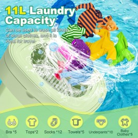11L Super Large Foldable Mini Washing Machine with 3 Deep Cleaning Modes - Perfect Lazy Essential, Winter Hand-Saver for Delicates Like Youngsters Clothes, Underwear, And Socks, Ideal for Compact Living Spaces Wash More Than 10 Underwear At The Same Time