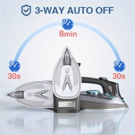 1700-Watt Steam Iron with Digital LED Screen, Ceramic Coated Soleplate, Anti-Drip & Self-Cleaning, 3-Way Auto Shut-Off, 4 Preset Steam & Temperature Settings for Various Fabrics, 300ml Water Tank, Portable Design