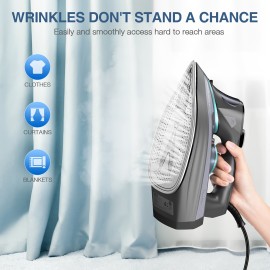 1700-Watt Steam Iron with Digital LED Screen, Ceramic Coated Soleplate, Anti-Drip & Self-Cleaning, 3-Way Auto Shut-Off, 4 Preset Steam & Temperature Settings for Various Fabrics, 300ml Water Tank, Portable Design