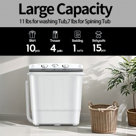 19/22/32lb Capacity Compact Portable Double Drum Washing Machine with Free 10 Hangers & Drying Rod - Heavy-Duty Drum Washer, Energy-Efficient 5-Tier Motor, Space-Saving for Small Loads, Camping, RV, Apartments ( Plug, 110V)