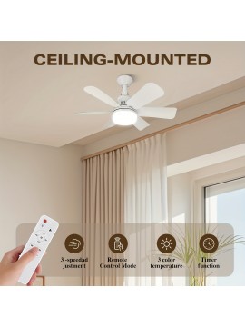 1 Set 20-Inch Modern White Ceiling Fan Light with Remote Control, 3-Speed Wind and Dimmable LED, Switchable Color Temperature, Energy-Efficient Design