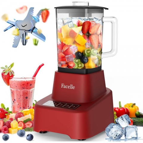 Red Smoothie Blender, Countertop Blender Kitchen, 55oz Glass blender smoothies and Shakes, Licuadora, Smoothie maker with touchscreen 3+P Speeds, Cleaning brush removable SS blade, Kitchen Blender, Blender Smoothie, Blender for Kitchen