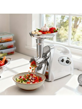 Meat Mincer - Electric Meat Grinder Household Multifunctional Mincer Sausage Stuffer Food Processor US 110V White
