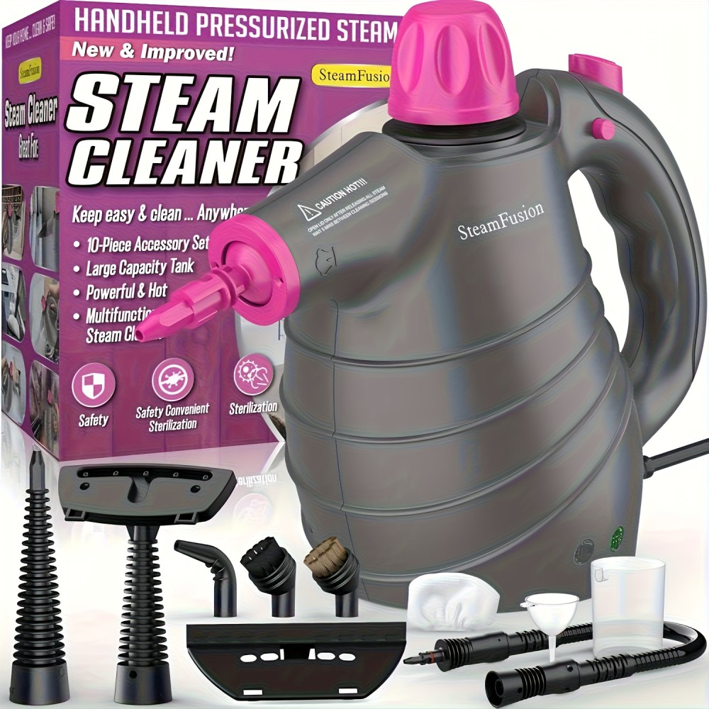 Steam Cleaner, Handheld Pressurized Steamer for Home Use, Multi-Surface Cleaning with 10 Accessories & Safety Lock, Deep Cleans Floor, Grout, Upholstery, Car And Grease, Deep Cleaning Device, Grease Removal Tool, Lightweight Steamer, Compact Steamer, Highpressure Cleaning, Sturdy Build, Cleaning Accessory Set, Pet Owners, Busy Households