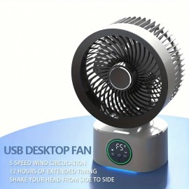 USB plug-in desktop fan, with 5-speed adjustment and mute fan capable of shaking head, can set the blowing time with detachable net cover, and portable fans for home, office, dormitory and travel can be hung on the desktop and hung on the wall., Portable Fan, Portable Fan, Office Fan, Home Fan, Modern Fan, Sleek Fan, Quiet Fan, Mute Operation, Timer Function, Headshaking Fan, Travelers, Home Users