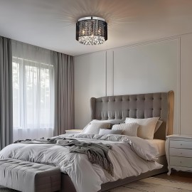 Modern Pink Crystal Chandelier – Elegant Flush Mount Ceiling Fixture with Adjustable Height, Perfect for Living Room, Bedroom, Kitchen & Bathroom, E14 Base (Bulbs Not Included)