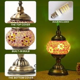 Handmade Moroccan Turkish Mosaic Table Lamp with - Glass Shade & Vintage Bronze Base - 3-Color Adjustable (/Green/Yellow) Arabic Lantern Light for Bedside, Living Room, Cafe - Bulb Included, Easy Assembly, Powder-Coated Finish, Large Table Lamp, Floor Lamps For Living Room, Table Lamp For Bedroom, Lamp Side Table, Turkish Lamp, Cordless Table Lamp, Bedside Table Lamp, Modern Table Lamp, Table Lamps For Living Room
