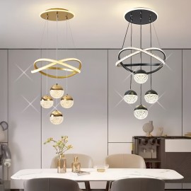 [4-Ball LED Pendant Light] Gorgeous, Elegant, High-End, Modern, Simple, Light Luxury, 4-Ball LED Base, Luminous Ring, Adjustable Suspension Line, Electroplating Process, Suitable for Living Room, Bedroom, Study, Corridor, Dining Room, Corridor, Bar, Pendant Light, Hanging Pendant Light, Indoor Pendant Light