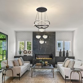 [4-Ball LED Pendant Light] Gorgeous, Elegant, High-End, Modern, Simple, Light Luxury, 4-Ball LED Base, Luminous Ring, Adjustable Suspension Line, Electroplating Process, Suitable for Living Room, Bedroom, Study, Corridor, Dining Room, Corridor, Bar, Pendant Light, Hanging Pendant Light, Indoor Pendant Light