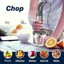 5-in-1 Handheld Blender, Hand Blender with Copper Motor and Stainless Steel Blades, Mixing Cup, Food Processor, Multifunctional Blender, Milk Frother, US Plug, Perfect for Smoothies, Purees, and More, Kitchen Blender, Puree Blender, Smoothie Maker