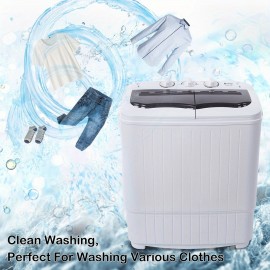 360 Twin Tub Washing Machine 15.8lbs Capacity Self-draining- 110V Semi-Automatic Portable Washer For Apartments/ Dorms/ RVs - Corrugated Tub & Bottom Drain Design, Gray Compact Laundry Unit